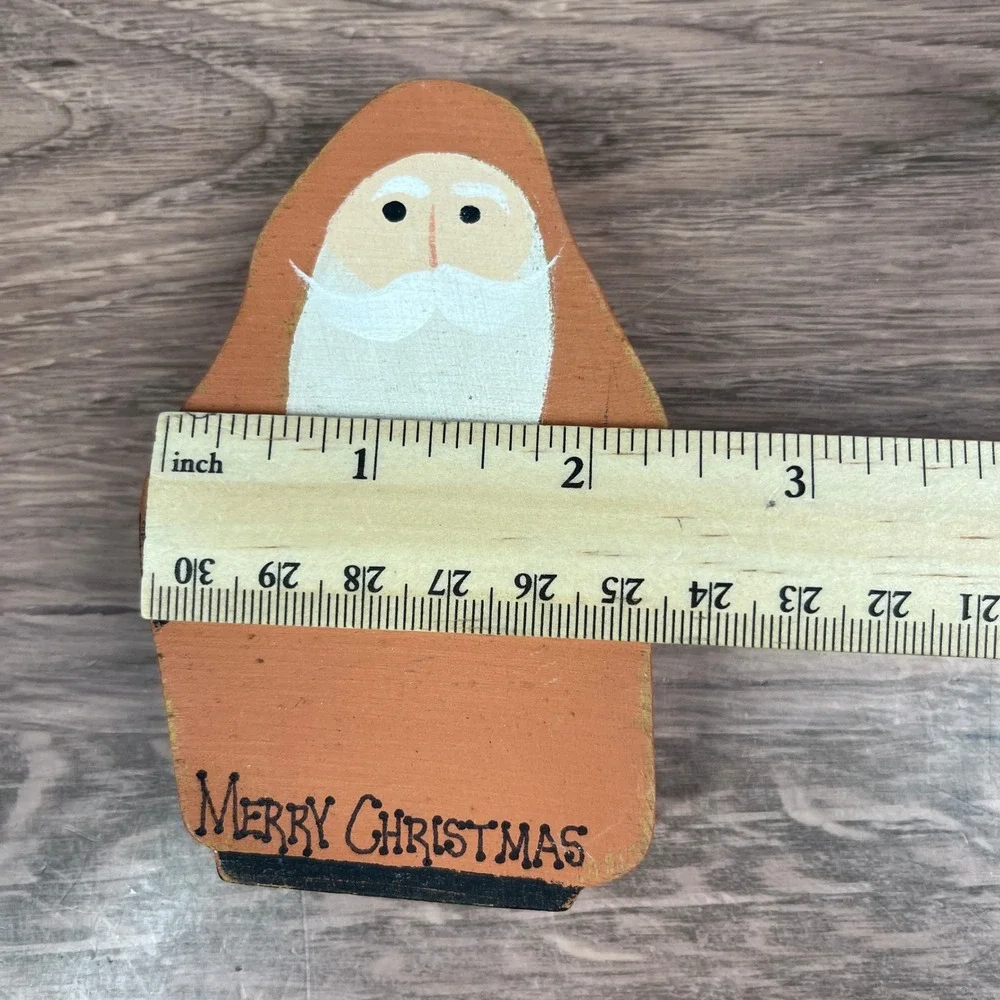 Hand‎ Painted Santa Figurines Orange Tabletop Primitive Rustic Wood Set of 2